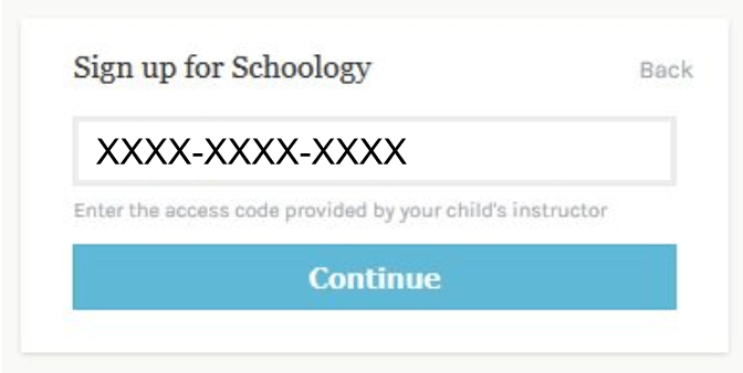 Schoology screenshot - enter code